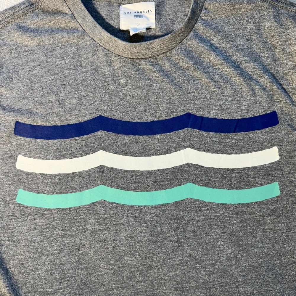 Sol Angeles Mens Large Heather Gray Triple Wave Graphic Summer T-Shirt